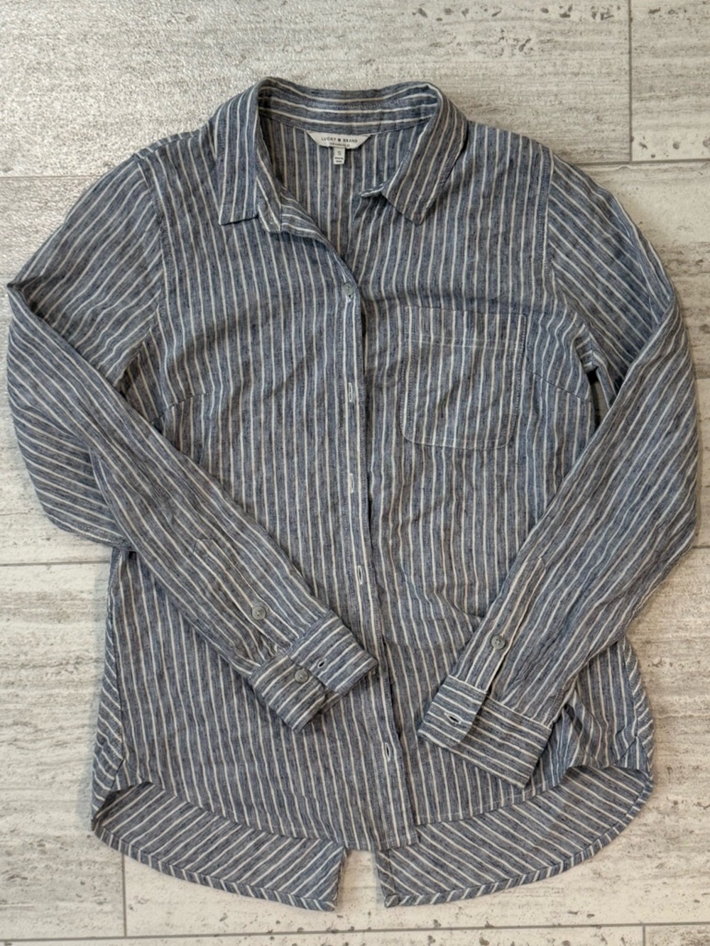 Lucky Brand Women’s Small Blue White Striped Button Down Shirt Long Sleeve
